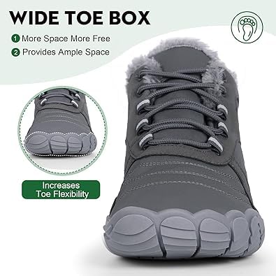 Image of Winter Footwear Barefoot Shoes Women Men Zero Drop Barefoot Hiking Boots Slip On Warm Waterproof Snow Boot Minimalist Wide Toe Ankle Booties Five Finger Hike Shoes Outdoor