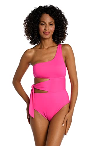 La Blanca Women's One Piece Swimsuit Cutout Single Shoulder Tummy Control Island Goddess Bathing Suit