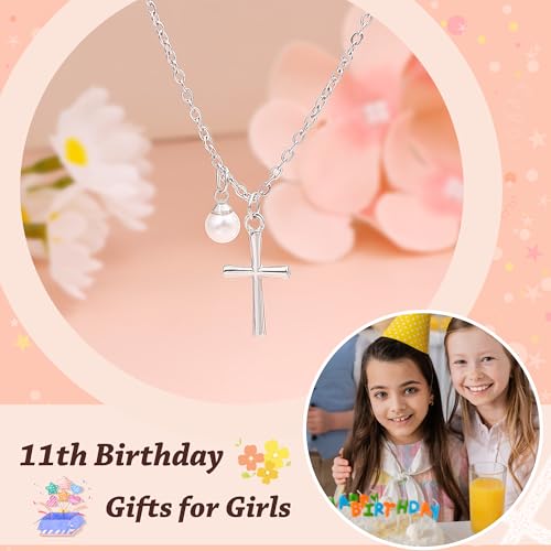 Sereney 11 Year Old Girl Birthday Gifts, Pearl Cross Necklace as Gifts for 11 Year Old Girl, Adjustable Necklaces 11th Birthday Decorations for Girls 11Yr Olds Gift for Daughter Niece Granddaughter3