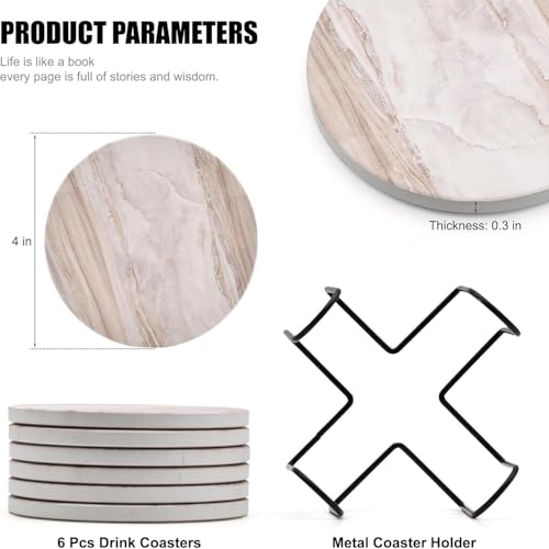 Image of 6Pcs Drink Coasters with Holder, Wood Style Wood Drink Coaster, Absorbent Coasters Set Suitable for Kinds of Cups, Modern Style Coasters for Coffee Table, 4 Inches