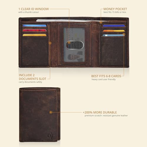 real leather mens trifold wallet rfid blocking slim minimalist front pocket - thin amp stylish with id window in gift box