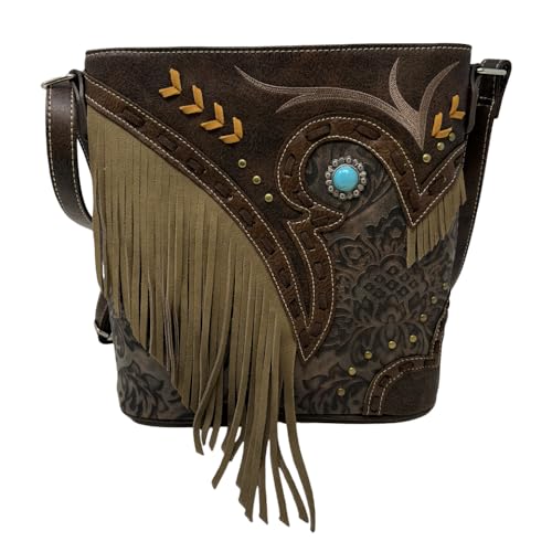 Western Leather Crossbody Purse for Women - Native American Shoulder Fringe Handbag