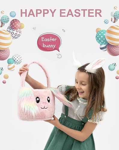 Image of Easter Basket Bags,Easter Eggs-Gift Baskets for Kids,Bunny Tote Bag Bucket for Easter Eggs,Toys, Candy,Gifts