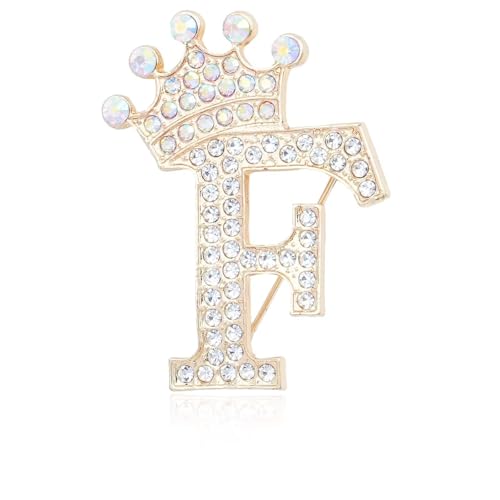 Image of Initial Letter Brooch Pins with Crown for Women Girls Men Boys Personalized Name Brooches Crafts Colorful Rhinestone Brooch Pins Gold A-Z