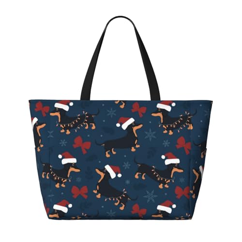 Dachshund Dog Puppy No.1032 Large Beach Bag Waterproof Sandproof Swim Tote Pool Bag For Women With Zipper 7