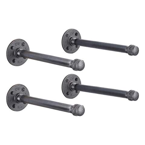 Pipe DÉCOR Industrial Pipe Shelf Brackets 4 Pack, Authentic Pipe Plumbing Fittings and Pieces, Wall Mounted Double Flange Floating Shelves, Rustic Bracket Set for Vintage Shelving Decor (10 Inch) Cover