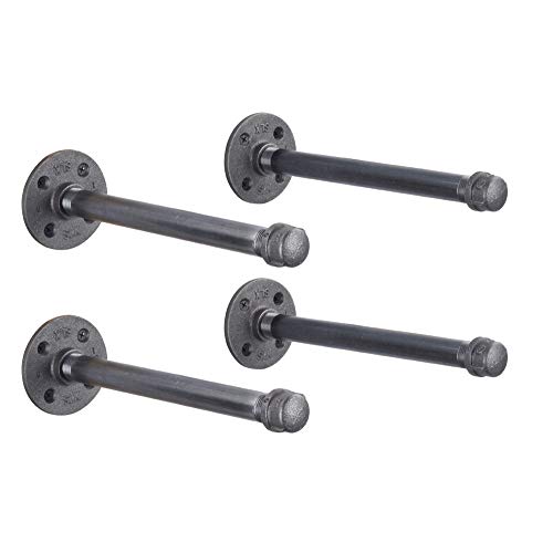 Pipe DÉCOR Industrial Pipe Shelf Brackets 4 Pack, Authentic Pipe Plumbing Fittings and Pieces, Wall Mounted Double Flange Floating Shelves, Vintage Shelving Decor (10 Inch)