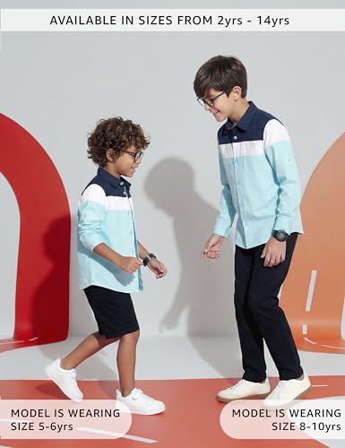 Image of Amazon Brand - Symbol Boys 100% Cotton Color Block Casual Shirt | Full Sleeves | Regular Fit | Age 2-14 Years