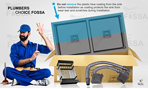 Image of Fossa 37 inchx18 inchx10 inch Double Bowl Premium Handmade Stainless Steel Kitchen Sink | Deep Bowl, Scratch-Resistant, Rust-Proof Modular Sink for Home Kitchen - Black (Matte Finish)