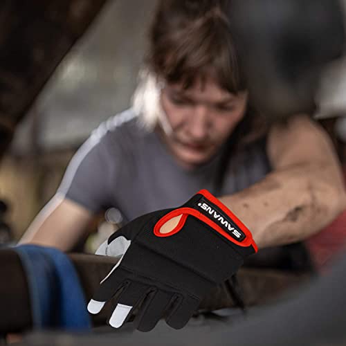 SAWANS Mens Work Gloves Women Safety Mechanic Working Gloves Utility Multipurpose Gardening Construction Touch Screen Flexible Breathable Padded Knuckles & Palm Heavy Duty (Small - Image 4