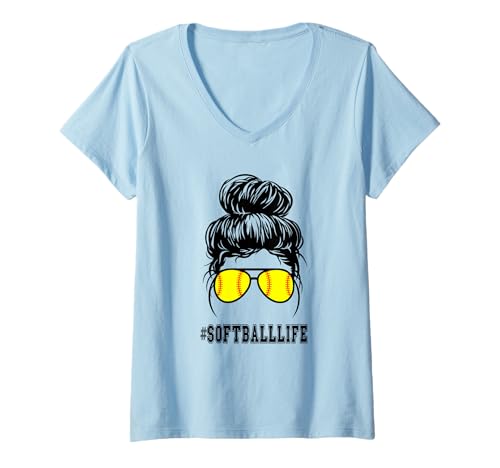Donna Mamma Sportiva Occhiali Baseball Softball Madre Vita Maglietta con Collo a V