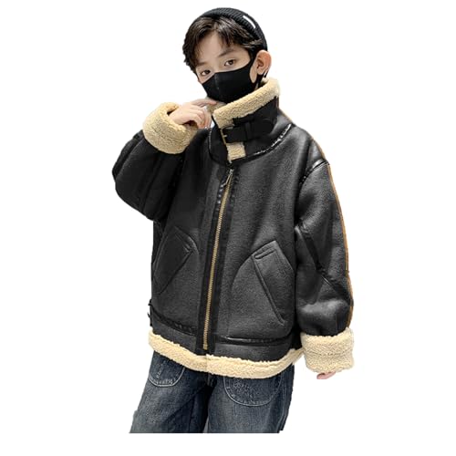 Boys Winter Coat Heavyweight Fleece Lined Waterproof Winter Jacket Genuine leather wool Warm windproof