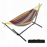Hamaca Doble Resistente con Soporte Acero Plegable portátil Incluye Bolsa Transporte jardín Camping