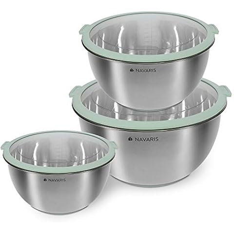 Navaris Set de 3 cuencos de acero inoxidable con tapas Cover