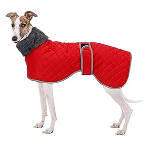 Greyhound Fleece Jumper,Greyhound Dog Winter Coat,Whippet Winter Coat waterproof windproof Outdoor Dog Apparel for Whippet Lurcher Salukis-Red-M