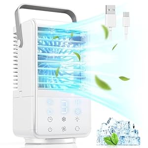 Portable Air Cooler, WIAONE 4 in 1 Portable Air Conditioner, 1000ML Large Capacity Evaporative Cooler with LED Screen, 2 Spray Modes and 7 Colors Lights, Mini Personal Air Conditioner for Room Office