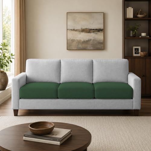 Image of Casaliving Gladino Modern Velvet Fabric Sofa, Tufted Design Upholstered 3 Seater Sofa Set for Living Room, Premium Velvet Fabric Sofa (Green Grey)