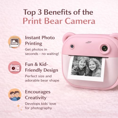 Image of Casaquin Camera for Kids with Print, Instant Print Digital Camera for Photography & Video, 2.4 inch Color Screen, Rechargeable Kids Camera with Games, Filters & 2 Paper Rolls -Random Color