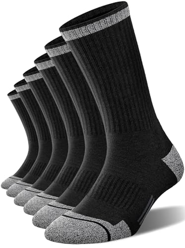 FITRELL 6 Pack Men's Athletic Moisture Wicking Crew Socks Cushioned Sport Running Work Boot Socks Size 9-12/12-15