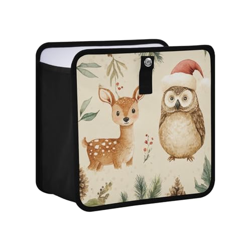 Image of Car Trash Can Organizer Bin with Adjustable Strap for Back Front Seat Console Waterproof Leakproof Collapsible Portable 11 Inch Christmas Deer Owl Pinecorns Leaves Beige