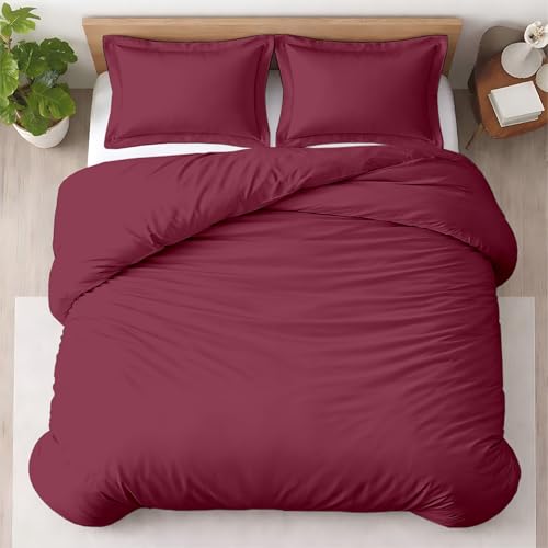 Kotton Culture 3 Pc Duvet Cover King Size Set-100% Egyptian Cotton 600 Thread Count Ultra Soft Premium Durable Comforter Cover Zipper Closure & Corner Ties - (Red Burgundy, 104" X 94")