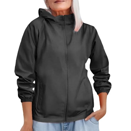 Shffuw Poncho Lluvia Hombrecortavientos Mujer Chaqueta cortavientos con capucha de color liso para mujer Chaqueta Impermeable Mujerguarda Chuva Anti (Black, XL)