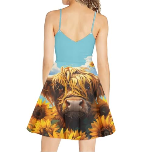 Image of Women's Spaghetti Strap Dress Summer Casual Swing Sundress Girls Beachwear Swing Mini Dress