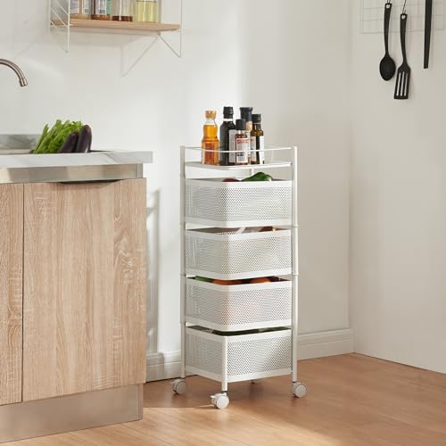 [en.casa] Chariot de Service à 4 Niveaux Desserte à roulettes avec Paniers Dépliables Meuble de Rangement pour Cusine Salle de Bain Bureau Acier 80 x 27 x...