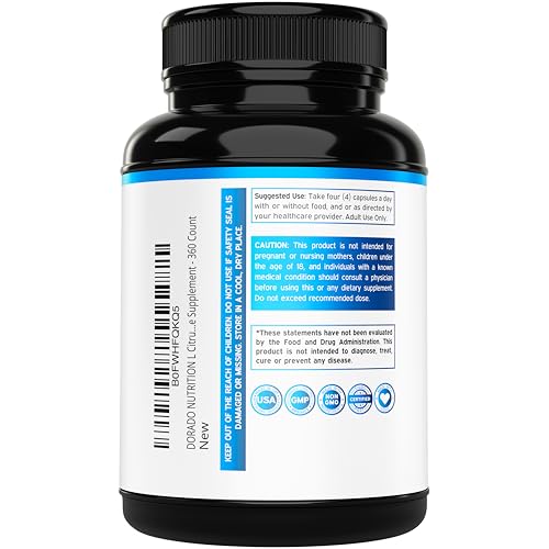 Image of L Citrulline 3000mg Supplement (360 Capsules) Support L Arginine & Nitric Oxide Pills - L-Citrulline For Men & Women - Muscle Recovery & Pump Supplement - 3rd Party Tested, Vegan, Non-GMO - USA Made