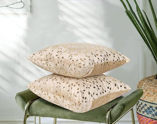 Image of RD TREND Premium Velvet Cushion Covers Set of 2 | Soft Decorative Throw Pillowcases for Sofa, Bed & Living Room | Cushion Cover 18 inch x 18 inch (45x45cm) Cream Caramel