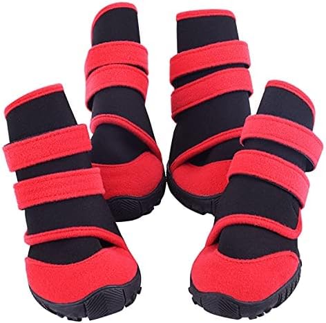 payanwin Dog Boots, Slip Resistant Waterproof 4pcs Dog Puppy Shoes for Small Medium Large Dogs with Adjustable Fastener Strap, Protect Pet Paws Easy to Wear (L, Red and Black)