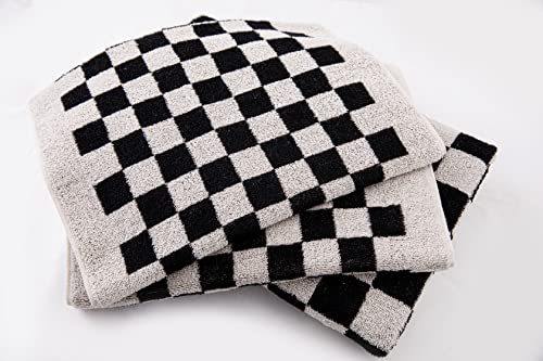 Baq Towel Set, Check Plaid Towels, 100% Cotton, 1 Bath Towel (27Inch×54Inch), 2 Hand Towels (13Inch×30Inch), Super Soft And Absorbent, Fade-Resistant, Cozy, Gifts With Love (White-And-Black) #TOP1