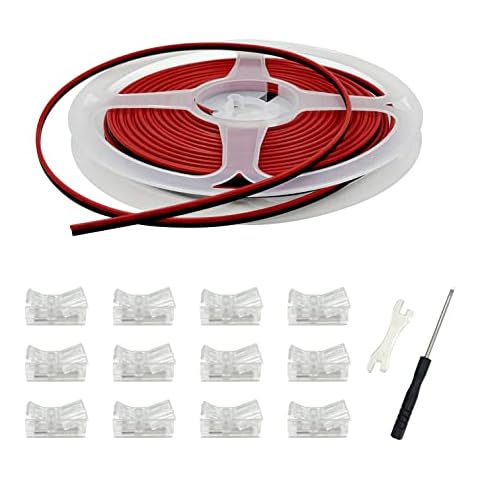 HAMRVL 12 Pack 8mm Cob Led Strip Light Connectors 2 Pin, Led Strip to Wire Solderless Transparent Track Lighting Adapter Connection with 6M/19.68ft Led Wire Extension Cable for White Led Tape 12/24V Cover