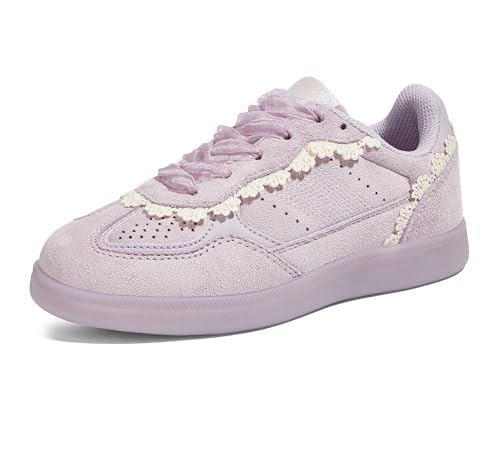 LUCKY STEP Kids Lace Detail Fashion Retro Sneakers Girls Casual Gum Rubber Sole Dual Laces Walking Running Shoes for Big&Little Kid and Toddler(Purple,Toddler 9)