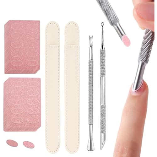 Pre-treatment Nail Cuticle Pusher, Dual Ended Nail Pusher with Storage Bags, 100pcs Self Adhesive Sandpaper - 100/180 Grit for Nail Art Pre-polishing Nails Supplies for Fingernail and Foot