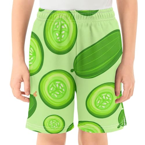 J JOYSAY Cucumber Slice Vegetable Chartreuse Boys Athletic Shorts Kids Youth Casual Shotrs with Pockets Elastic Waistband2