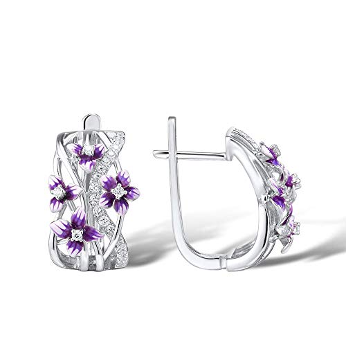 Boucles d'oreilles fleur violette légères anti allergies peau sensible - 3