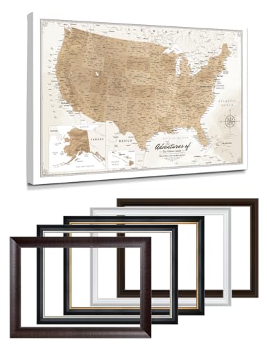 Image of IPIC - Custom Canvas USA Map for Wall Decor, Push Pin Board Decor to Mark Travels, Personalized Artwork with Names and Message on, Oversize USA Travel Map Print for Home, Office, Study, and RV