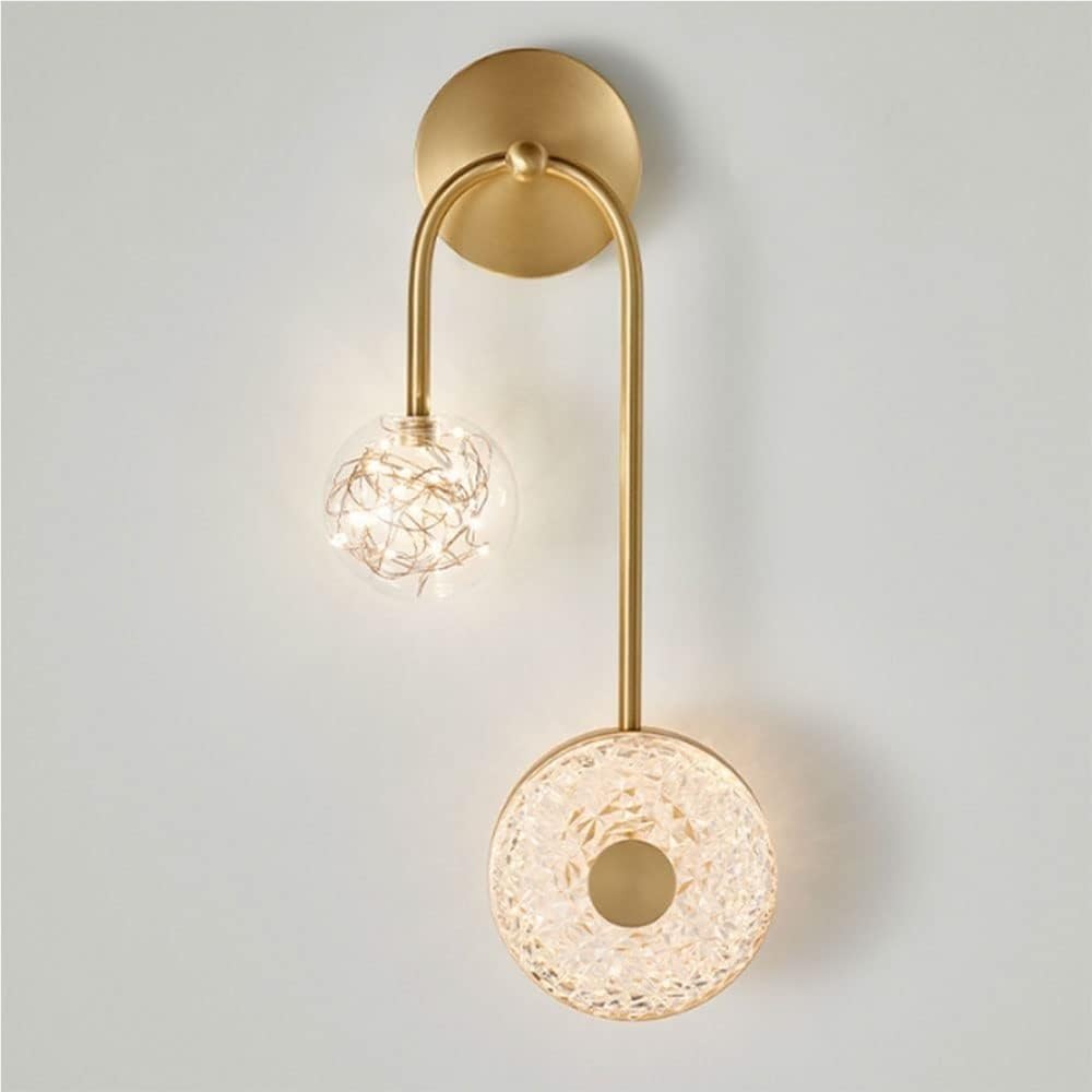 HPTHLY Indoor Wall Lights Fixtures Nordic Brass Wall Sconces For Bedroom Bedside Led With Copper Finish Metal Wall Lamps With Acrylic Glass Shade Lighting (Left)