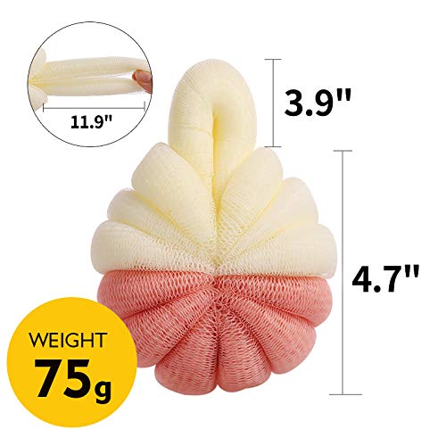 Bath Shower Loofahs Sponge XL (75g/pcs) Large Mesh Pouf Shower Ball for Body Wash, Soft Body Scrubber Exfoliating for Silky Skin, Full Cleanse, Lather Pack of 5 - Perfect Beauty Bathing Accessories