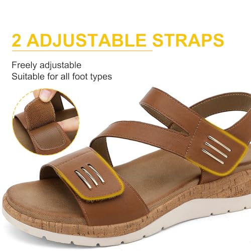 Image of UBFEN Womens Low Wedge Walking Sandals with Arch Support | Open Toe Sandals Adjustable Instep and Ankle Straps for Summer Everyday Outfits, Travel,Vacation