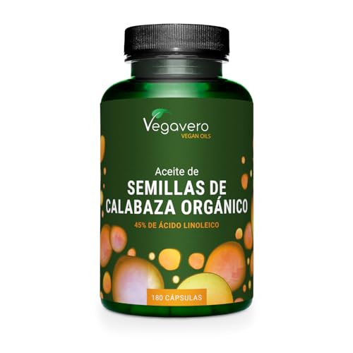 Pumpkin Seed Oil Vegavero | El Único Orgánico | Aceite Semillas Calabaza | 180 Cápsulas | Prensado En Frío | Sin Aditivos & Vegano | Incontinencia & Próstata | Sin Gelatina