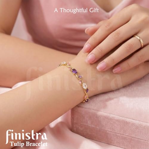 Image of finistra Tulip Bracelet for Women Stylish | Gold Plated Crystal Floral Jewellery | Adjustable Chain for Women & Girls Stylish | Elegant Tulip Bracelet for Women, Party & Daily Wear Accessory