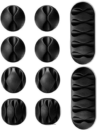 Luksyol CAZADORA Multipurpose Cable Clips Set - Strong Adhesive Silicone Wire Holder & Organizer for Home and Office - Cord Management Accessories for Charger, Ethernet Cables (Black | Set of 10)