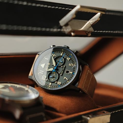 Image of AVI-8 Men's 43.5mm Hawker Hurricane Carey Dual Time Watch with Leather Strap AV-4088
