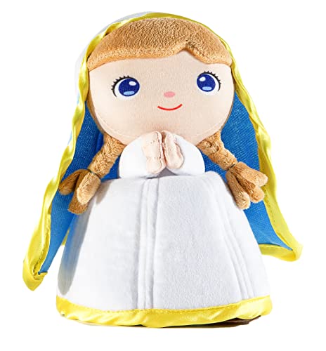 Jesusito de mi Vida - Peluche da Virgem Maria 22 cm com livro de orações, ideal para batizados, comunhões e Natal, detalhes bordados e rosário - azul, material de peluche