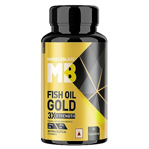 Omega 3 Fish Oil Gold | 3X Triple Strength Formula | No Fishy Aftertaste |1250mg, 60 Omega 3 Fish Oil Capsules (560mg EPA & 400mg DHA)