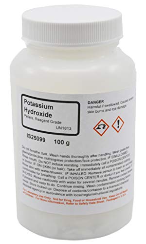 Reagent-Grade Potassium Hydroxide Pellet, 100g - The Curated Chemical Collection