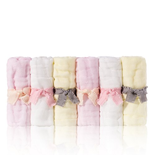Image of sense gnosis Baby Washcloths Natural Muslin Soft Hypoallergenic Absorbent Bath Washcloths Reusable Cotton Wipes for 0born Babies 10x10 inch Baby Shower Thanksgiving Gift(6 Pack in 3 Color)
