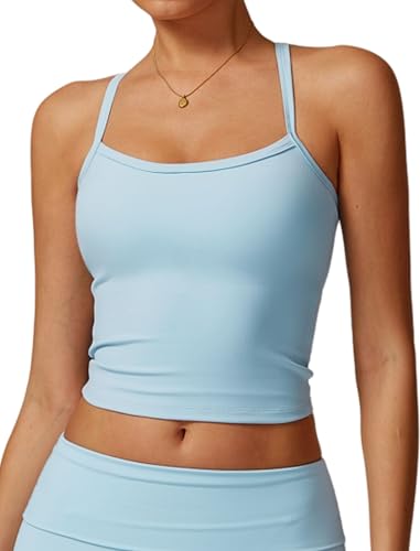 Image of QBGJTD Womens Longline Sports Bras Cross Back Active Gym Yoga Padded Workout Crop Tank Top with Built in Bra